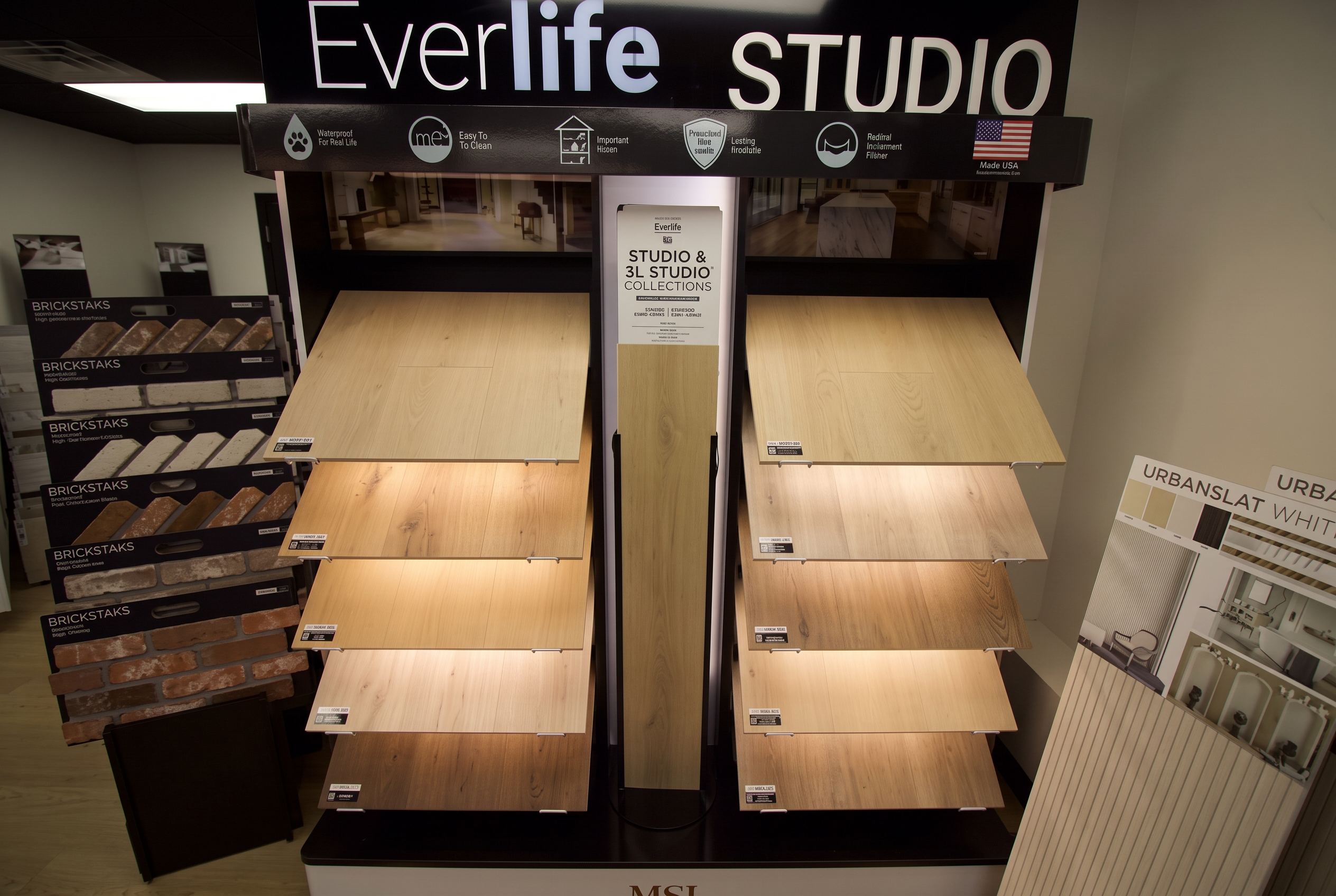 Everlife Studio vinyl plank display inside the Premium Surfaces showroom